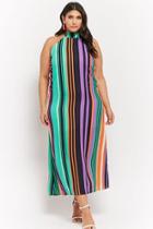 Forever21 Plus Size Chiffon Multicolor Striped Halter Maxi Dress