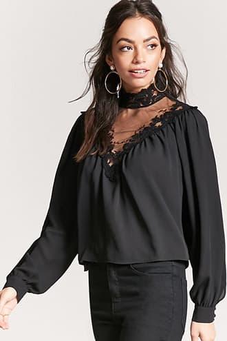 Forever21 Crochet Lace Chiffon Top