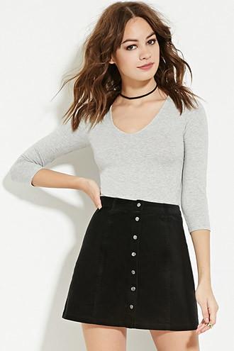 Forever21 Women's Heather Grey Heathered V-neck Top