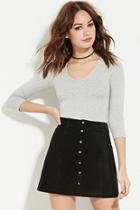Forever21 Women's  Heather Grey Heathered V-neck Top