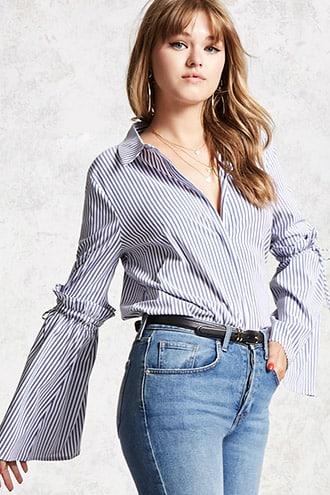 Forever21 Pinstripe Bell-sleeve Shirt