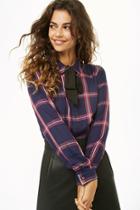 Forever21 Tie-neck Plaid Shirt