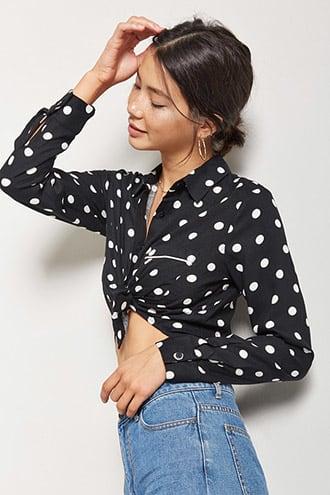Forever21 Polka Dot Pocket Shirt