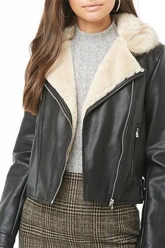 Forever21 Vero Moda Faux Fur-trim Moto Jacket