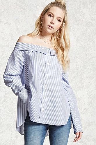 Forever21 Striped Off-the-shoulder Blouse