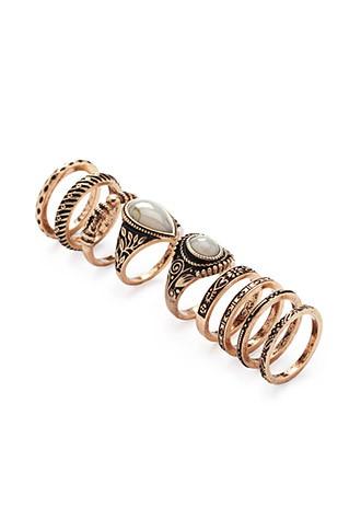 Forever21 Etched Ring Set (antic Gold/grey)