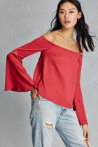 Forever21 Women's  Red Off-the-shoulder Satin Top