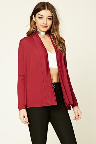 Forever21 Women's  Wine Open-front Cardigan