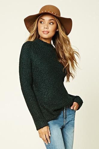 Forever21 Women's Hunter Green & Black Mock Neck Sweater