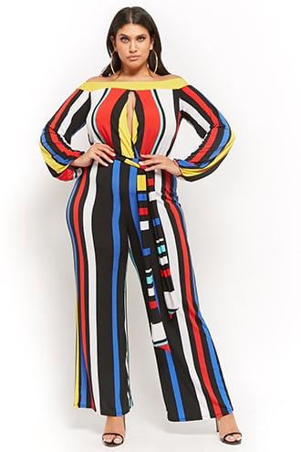 Forever21 Plus Size Off-the-shoulder Striped Cutout Jumpsuit