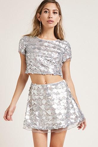 Forever21 Sequin Crop Top Skirt Set