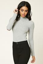 Forever21 Women's  Heather Grey Ribbed Mock Neck Top