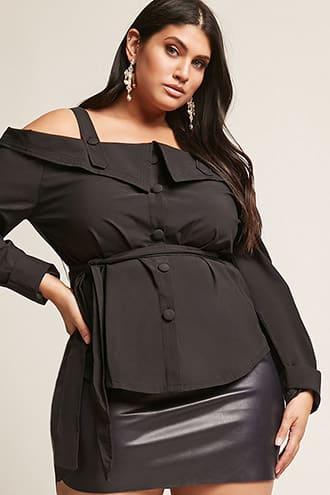 Forever21 Plus Size Trenchcoat-inspired Open-shoulder Top