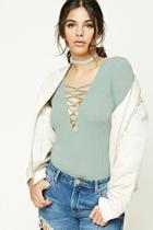 Forever21 Ribbed Plunging Lace-up Top