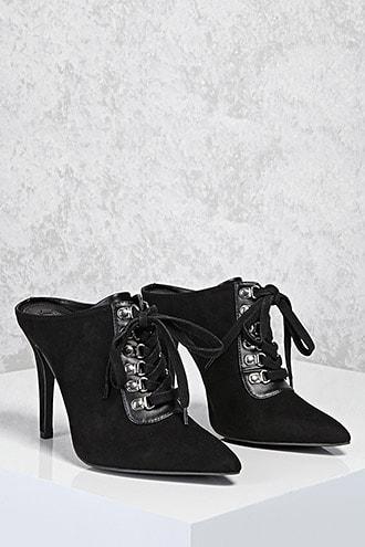 Forever21 Faux Suede Lace-up Mules