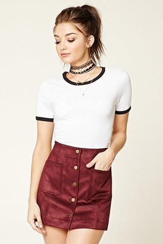 Forever21 Women's  Burgundy Faux Suede Mini Skirt
