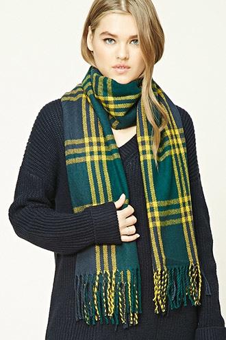 Forever21 Green & Navy Flannel Plaid Oblong Scarf