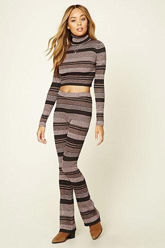Forever21 Women's  Striped Ribbed Knit Pants