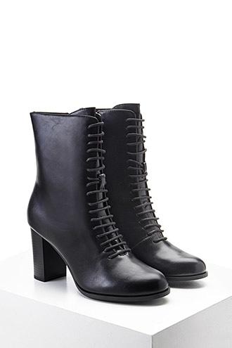 Forever21 Women's  Faux Leather Lace-up Boots