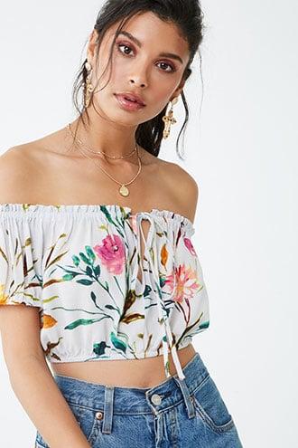 Forever21 Off-the-shoulder Floral Print Crop Top