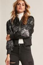 Forever21 Members Only Floral Satin Quilted Bomber Jacket