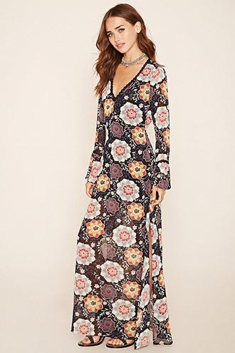 Forever21 Women's  Black & Rust Floral Maxi Dress
