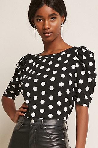 Forever21 Eta Polka Dot Puff-sleeve Top