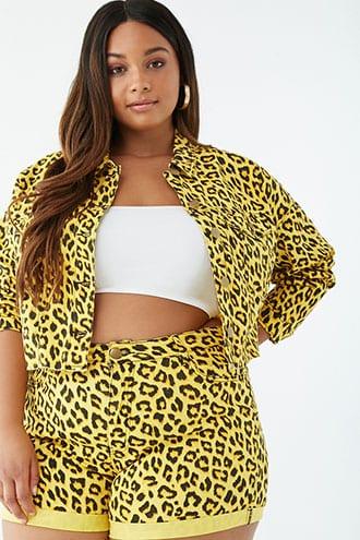 Forever21 Plus Size Leopard Print Denim Jacket