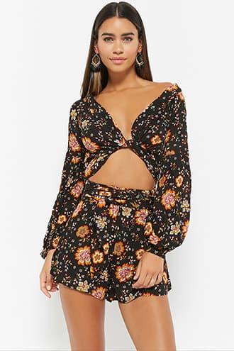 Forever21 Selfie Leslie Floral Tie-front Romper