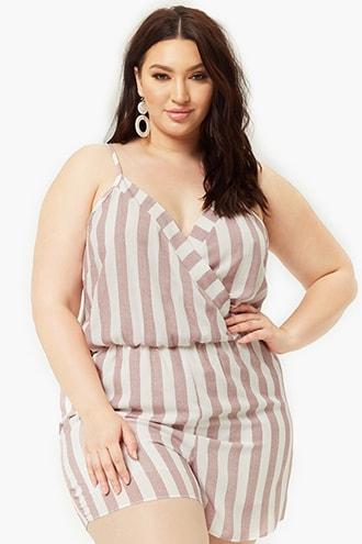 Forever21 Plus Size Striped Surplice Cami Romper