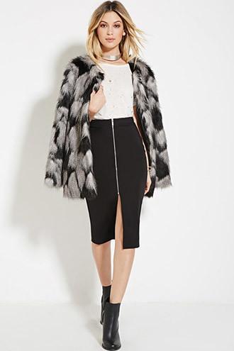 Forever21 Women's  Zippered Knee-length Skirt