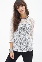 Forever21 Faux Leather-trimmed Lace Top