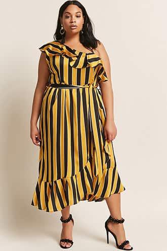 Forever21 Plus Size Stripe One-shoulder Dress
