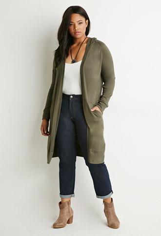 Forever21 Plus Women's  Marled Open-front Cardigan (olive)