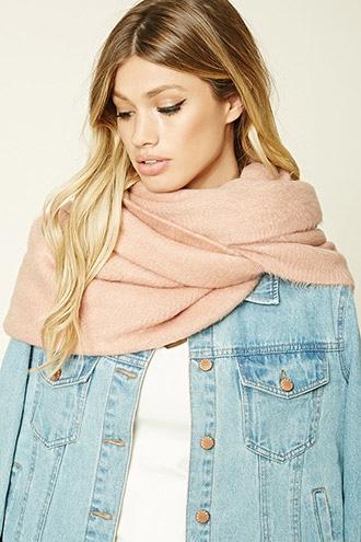 Forever21 Blush Fuzzy Knit Oblong Scarf