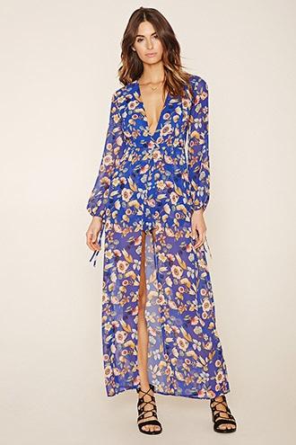Love21 Women's  Blue & Coral Contemporary Maxi Skirt Romper