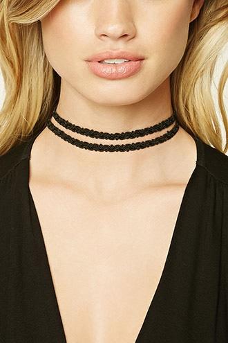 Forever21 Black Crochet Choker Set