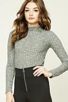 Forever21 Women's  Charcoal Ribbed Mock Neck Top