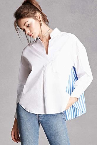 Forever21 Stripe Panel Popover Shirt