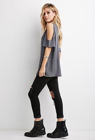 Forever21 Cutout Shoulder Pointelle Tee