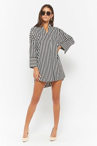 Forever21 Striped Split-neck Top