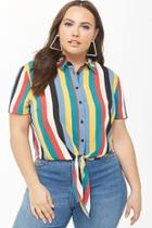 Forever21 Plus Size Multicolor Striped Tie-front Shirt