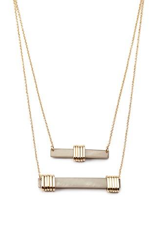 Forever21 Layered Faux Stone Bar Necklace (grey/gold)