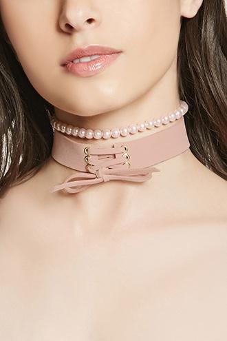 Forever21 Faux Pearl Lace-up Choker Set