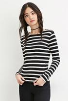 Forever21 Women's  Zipped Stripe Shirt