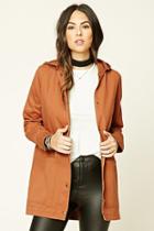 Forever21 Women's  Rust Hooded Longline Utility Jacket