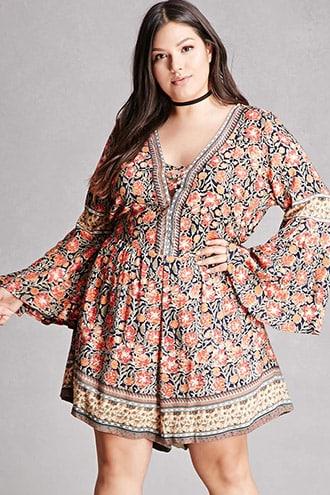 Forever21 Angie Bell-sleeve Floral Romper
