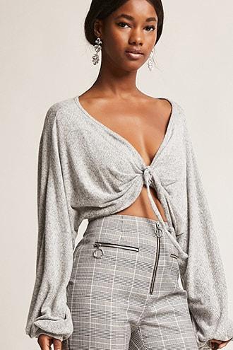 Forever21 Ruched Brushed-knit Crop Top