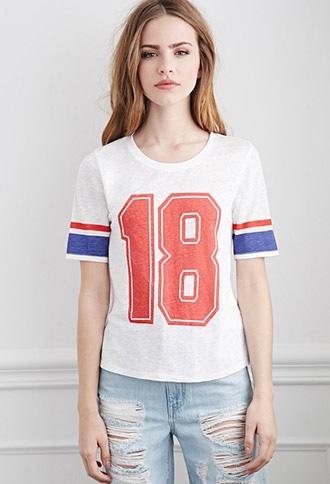 Forever21 Varsity-striped 18 Tee