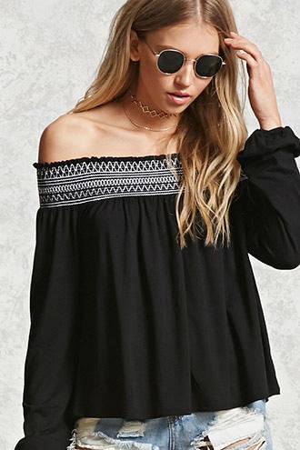 Forever21 Off-the-shoulder Embroidery Top